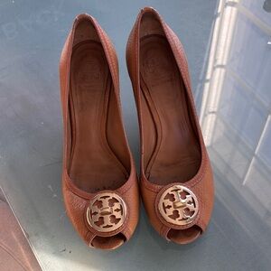 Tory Burch Tan Peep-Toe Heels
